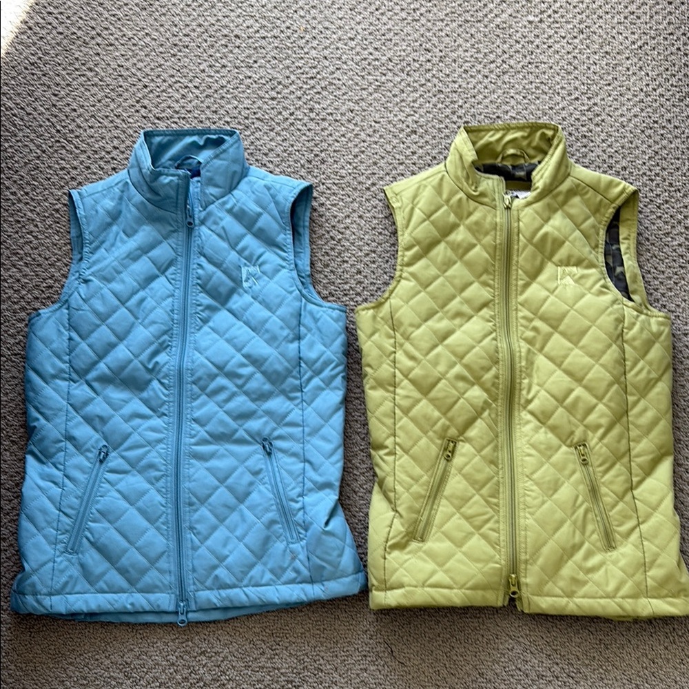 Blue and Yellow Quilted Vests with Stand-Up Collar